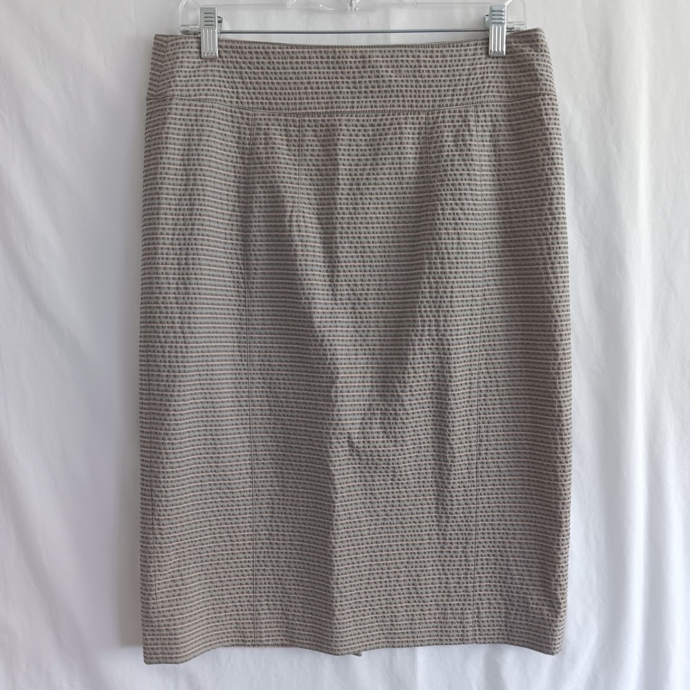 Burberry London Pencil Skirt Womens 10 Grey Green Seersucker Excellent Striped